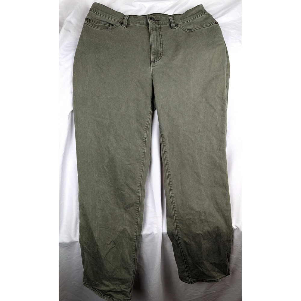 Lands End Womens Olive Green Straight Leg Cotton Stretch Pants Size 10